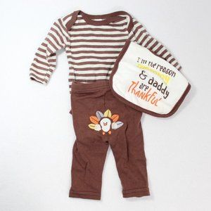 Modern Baby 0-3 Months Baby Boy Thanksgiving Outfit 3 Pieces Bodysuit Pants Bib